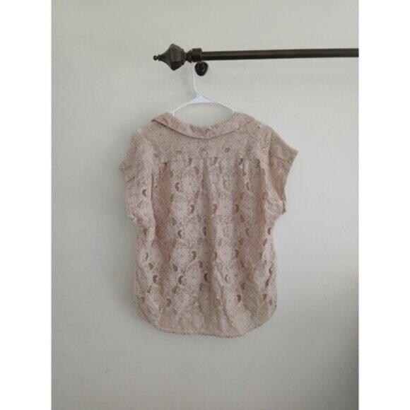 VAN HEUSEN STUDIO Lace Blouse XL Button Up Collared Romantic Boho Cottagecore - Picture 7 of 7